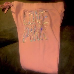 VS PINK OG Campus Flare Sweatpants Light Orange Silver Foil LOVE PINK Logo Sz L